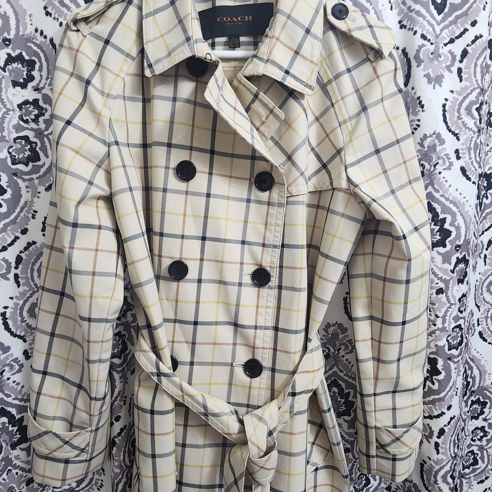 Coach Women's Plaid Trench Coat - Cream and Black